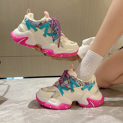 Women Chunky Sneakers Breathable Mesh Mixed Colors Tennis Sneaker Platform Sports Shoes Trend Cool Female Shoes