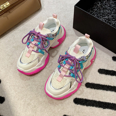 Women Chunky Sneakers Breathable Mesh Mixed Colors Tennis Sneaker Platform Sports Shoes Trend Cool Female Shoes