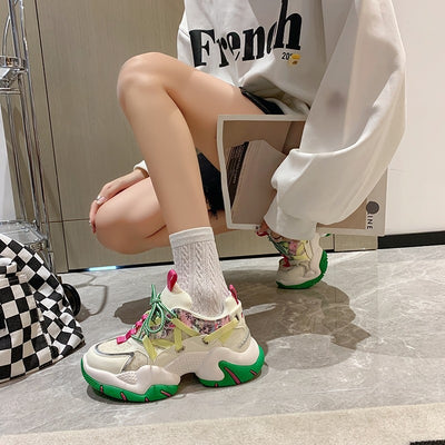 Women Chunky Sneakers Breathable Mesh Mixed Colors Tennis Sneaker Platform Sports Shoes Trend Cool Female Shoes